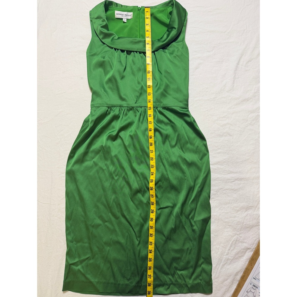 Donna Ricco Emerald Green Cowl Neck Satin Sheath Midi Dress Size 10 - Picture 9 of 10